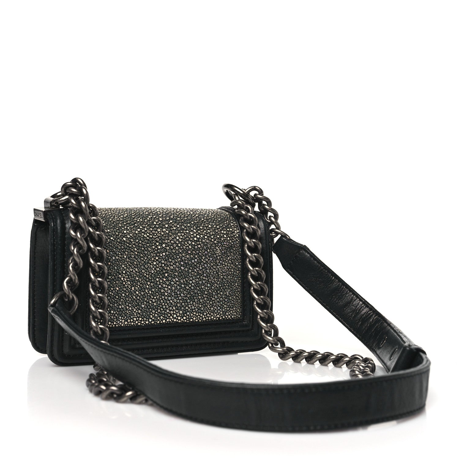 Chanel Galuchat Stingray Mini Boy Flap Black Silver 3 of 11