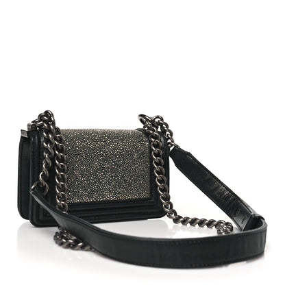 Chanel Galuchat Stingray Mini Boy Flap Black Silver 3 of 11