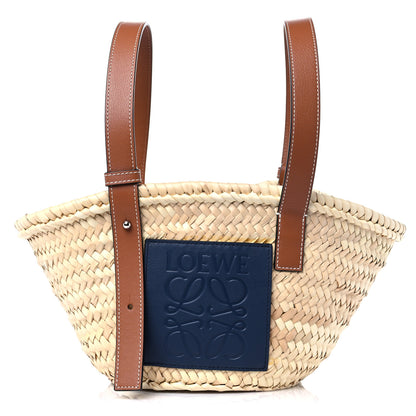 Loewe Raffia Small Basket Tote Bag Natural Tan Navy 1 of 9