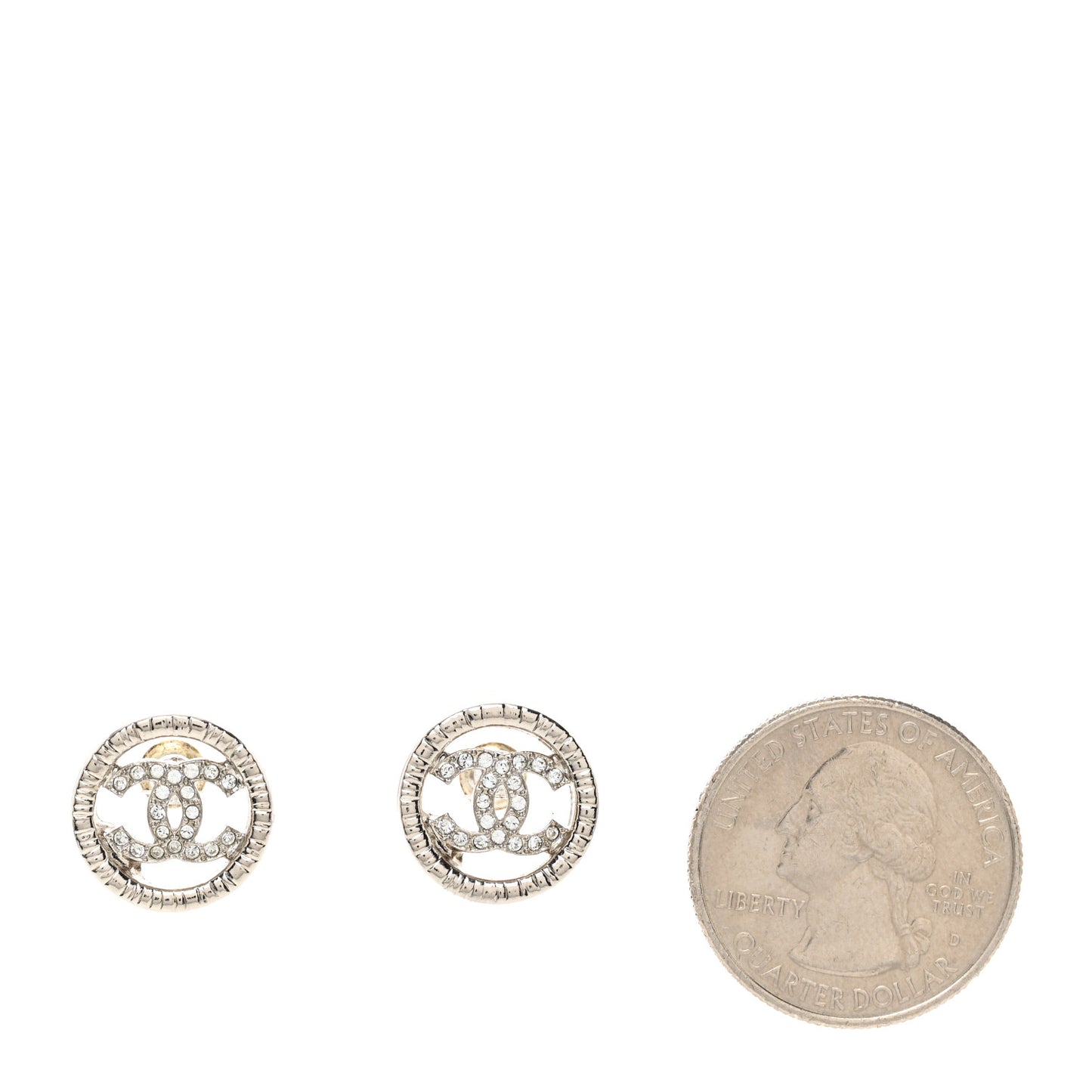 Metal Crystal Textured CC Round Earrings Silver