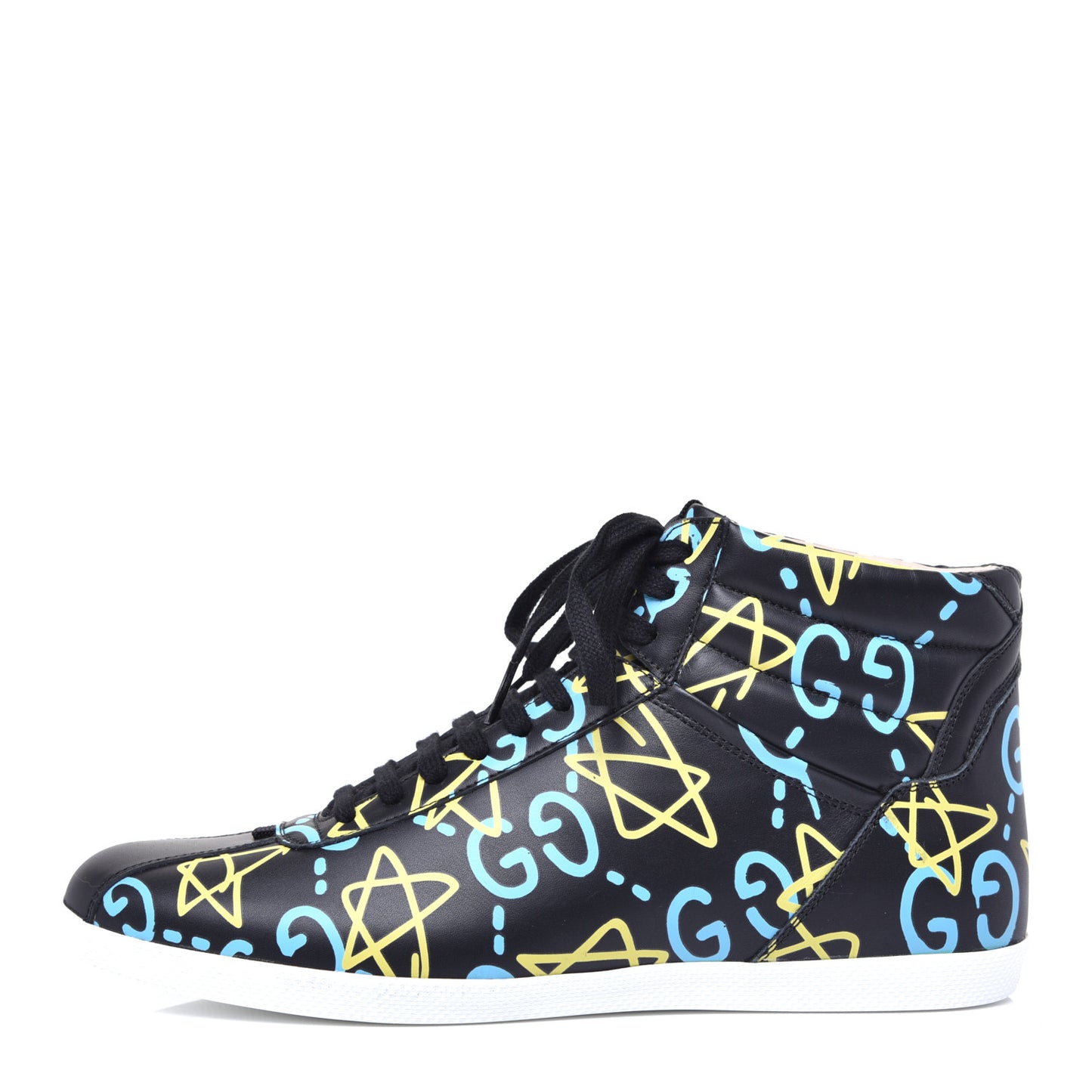 Calfskin GucciGhost Print Mens High Top Sneakers 9 Black New Acquamarine