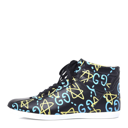 Gucci Calfskin GucciGhost Print Mens High Top Sneakers 9 Black New Acquamarine 1 of 10