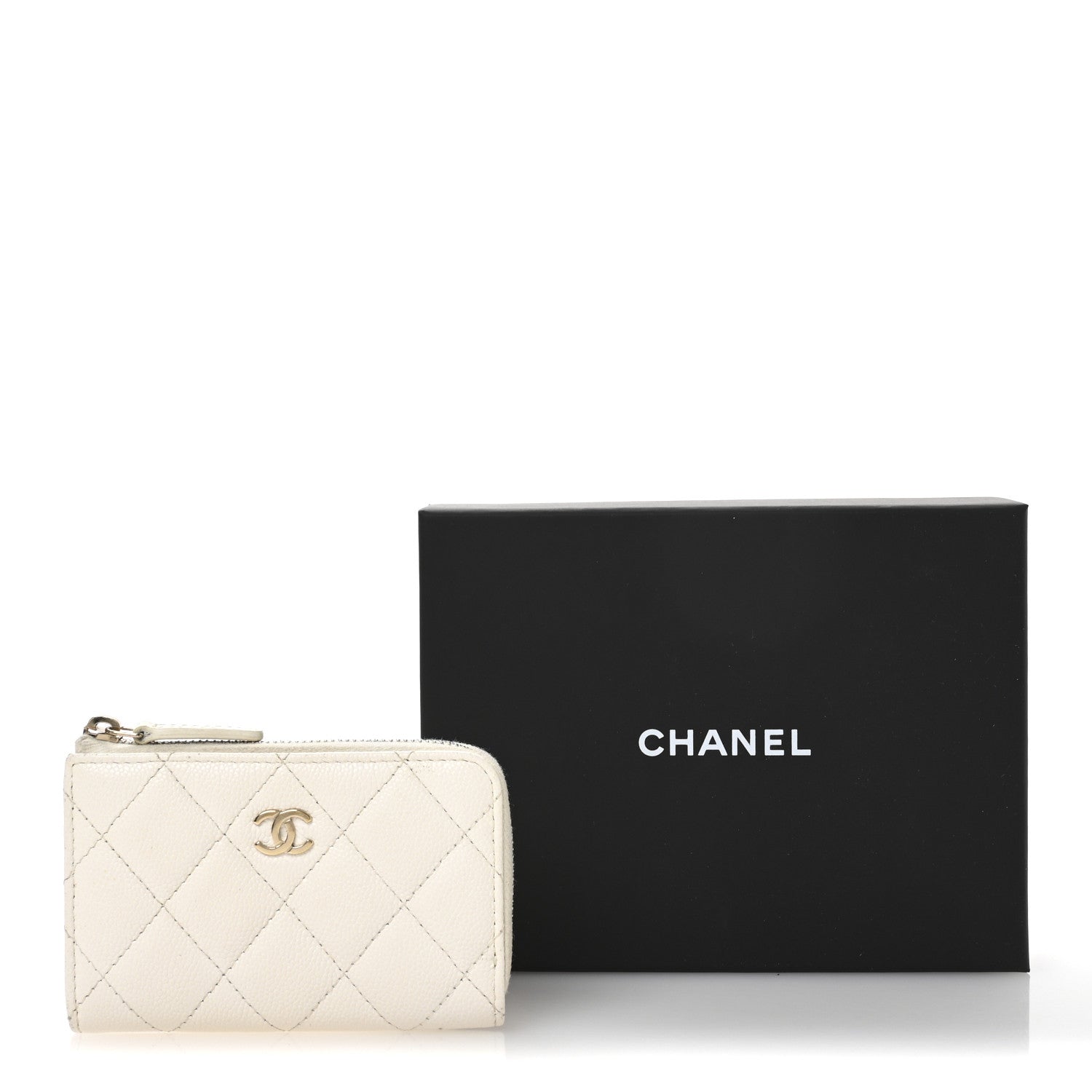 Chanel Caviar Quilted Zipped Key Holder Case White 1704730