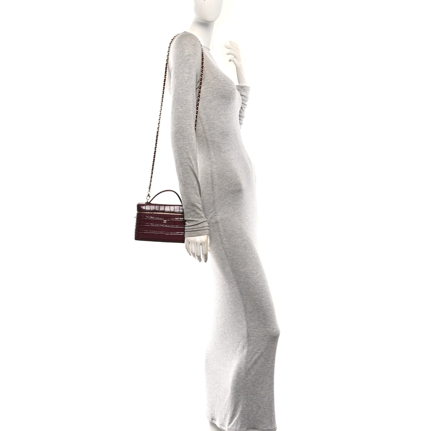 Calfskin Crocodile Embossed Crococo Exoticoco Vanity With Chain Dark Burgundy