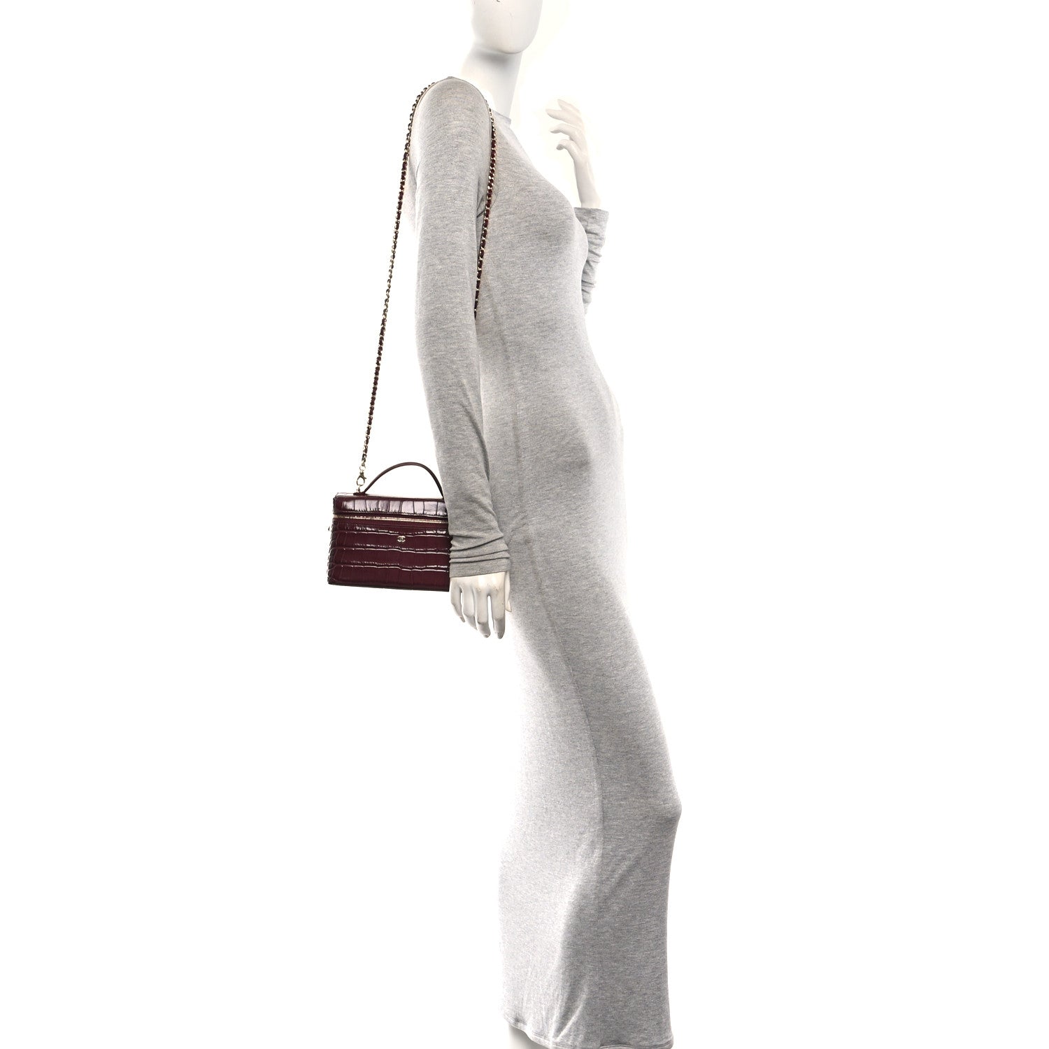 Chanel Calfskin Crocodile Embossed Crococo Exoticoco Vanity With Chain Dark Burgundy 2 of 11