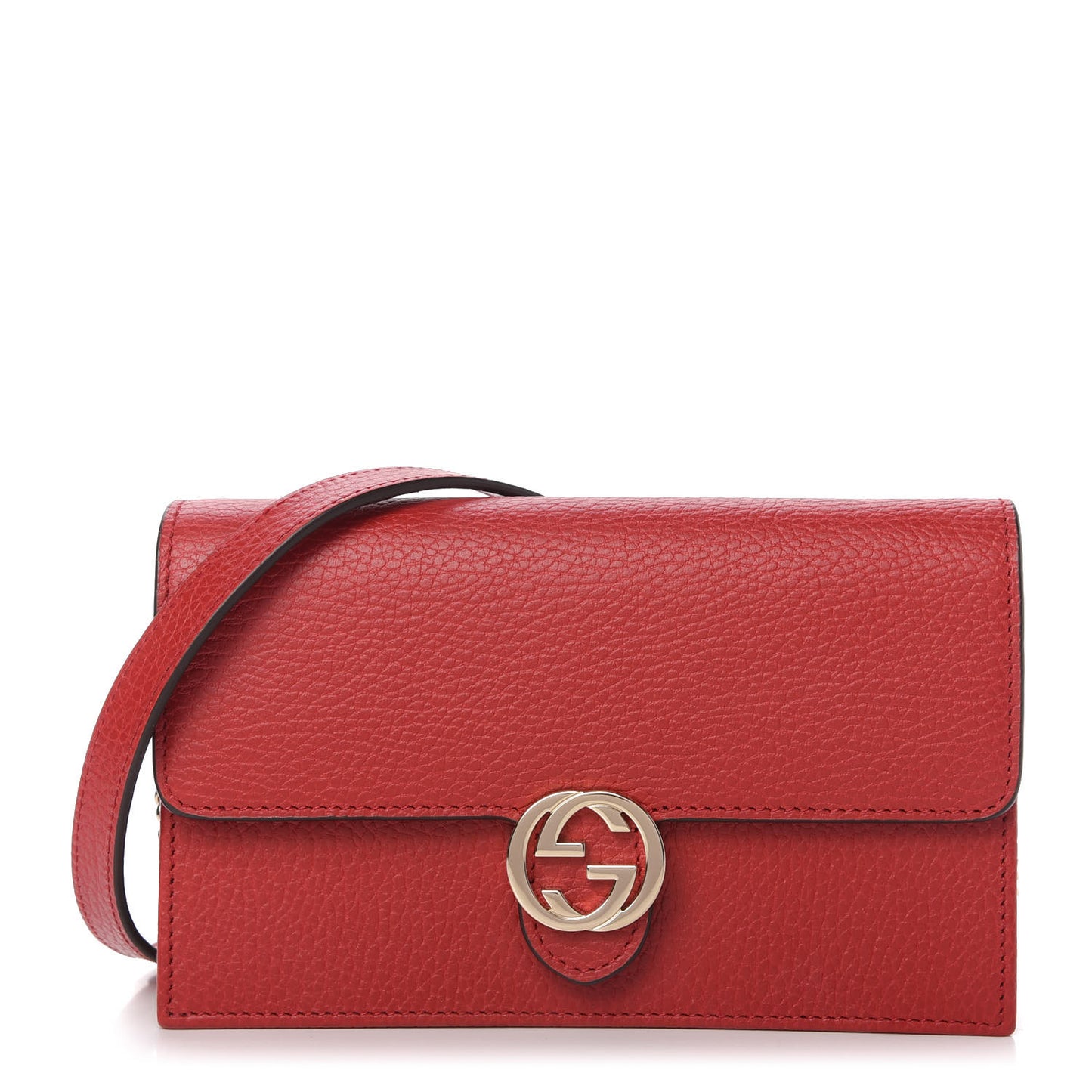 Dollar Calfskin Interlocking G Chain Wallet Red