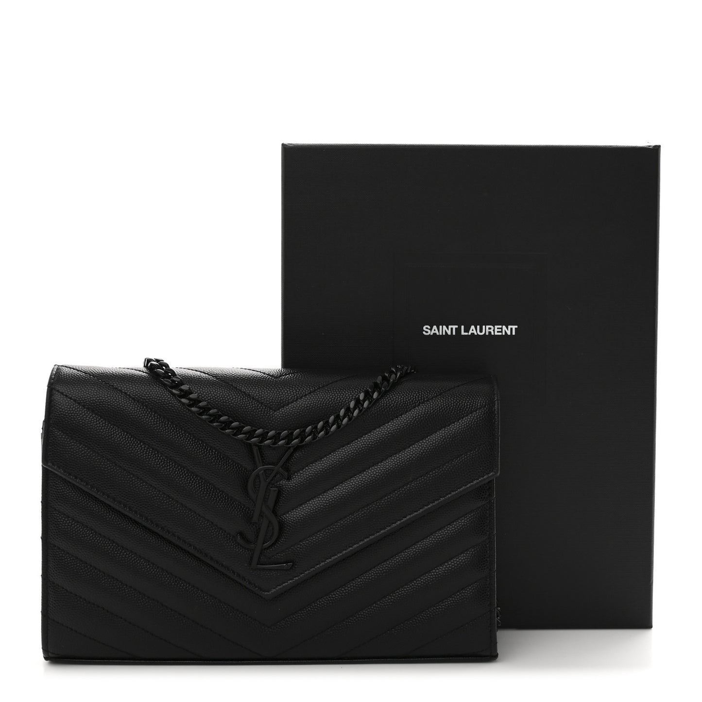Grain De Poudre Matelasse Chevron Monogram Monochrome Chain Wallet Black
