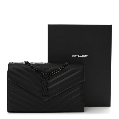 Saint Laurent Grain De Poudre Matelasse Chevron Monogram Monochrome Chain Wallet Black 12 of 12