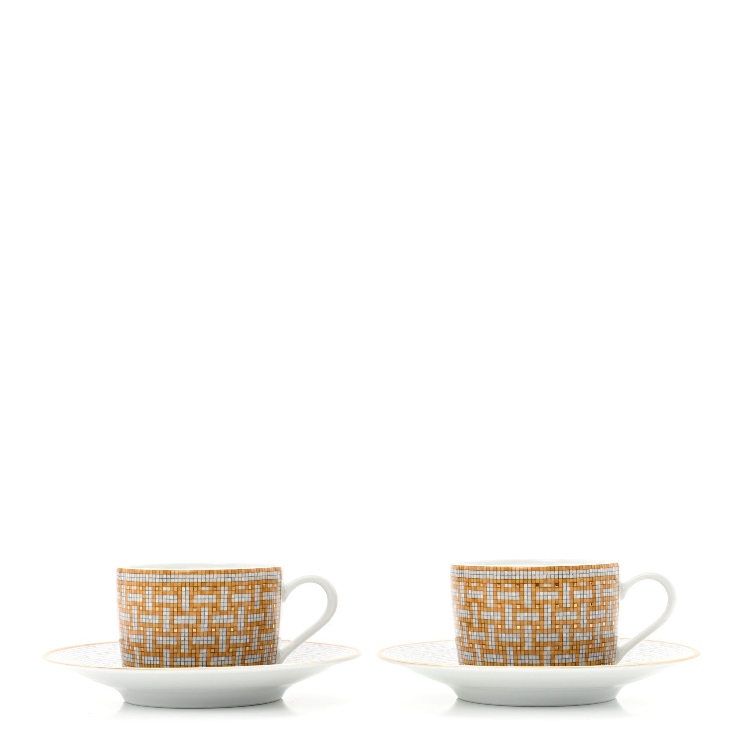 Hermes Porcelain Mosaique Au 24 Gold Tea Cup And Saucer Set Of 2 1 of 9