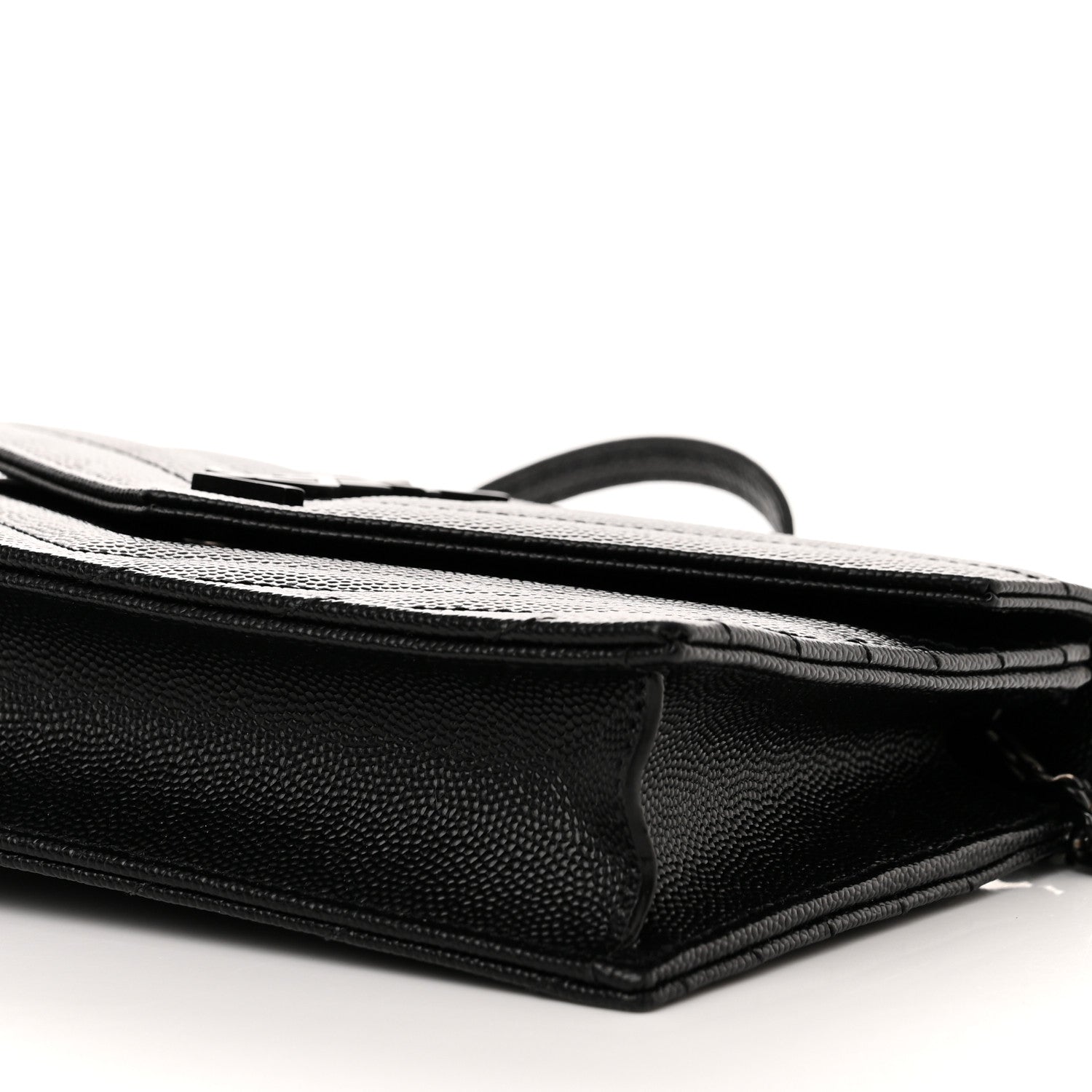 Saint Laurent Grain De Poudre Matelasse Chevron Monochrome Monogram Envelope Chain Wallet Black 11 of 13