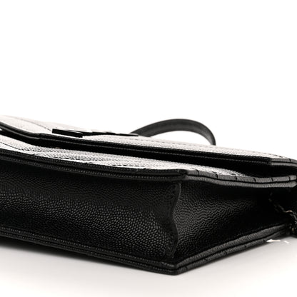 Saint Laurent Grain De Poudre Matelasse Chevron Monochrome Monogram Envelope Chain Wallet Black 11 of 13