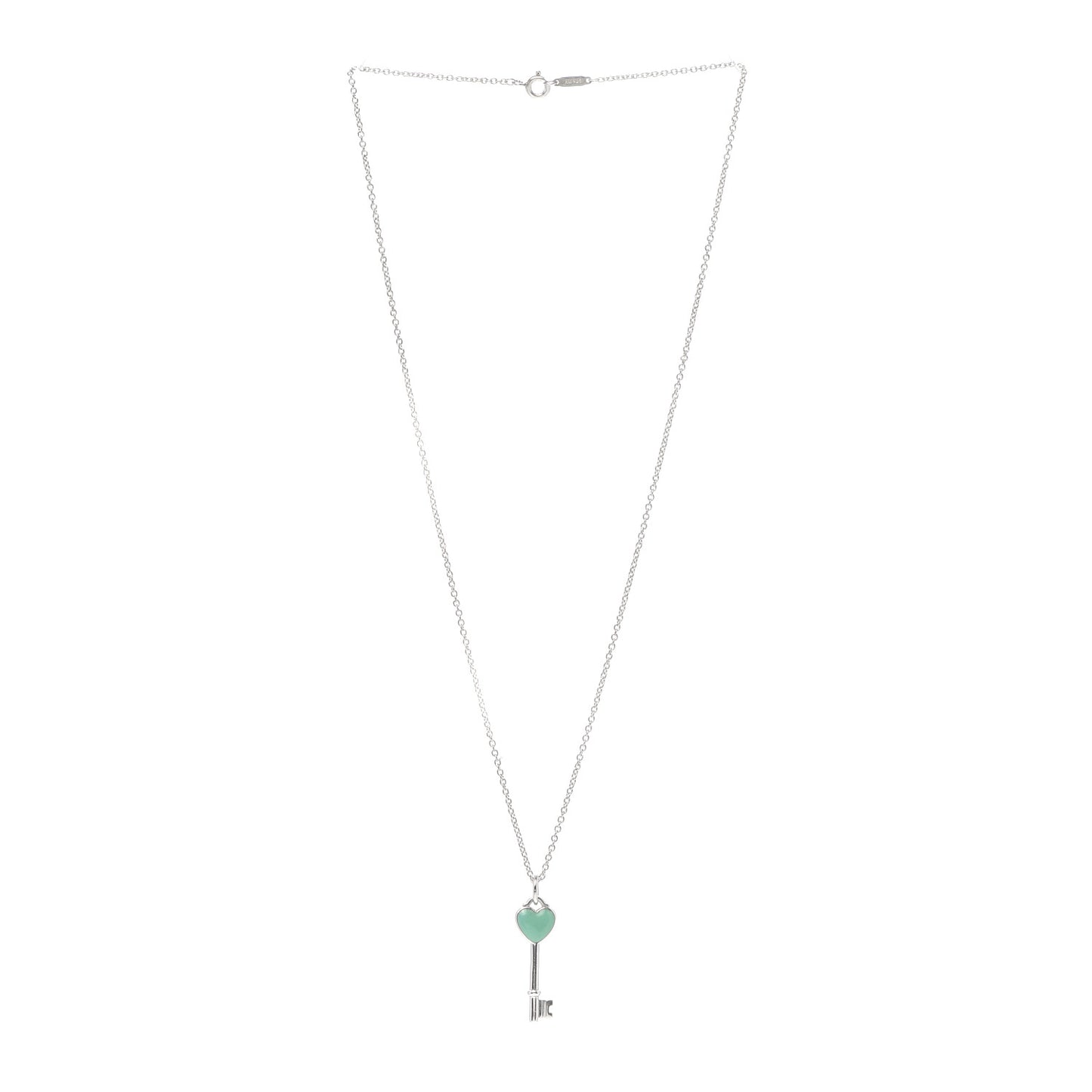 Sterling Silver Enamel Heart Key Pendant Necklace Tiffany Blue