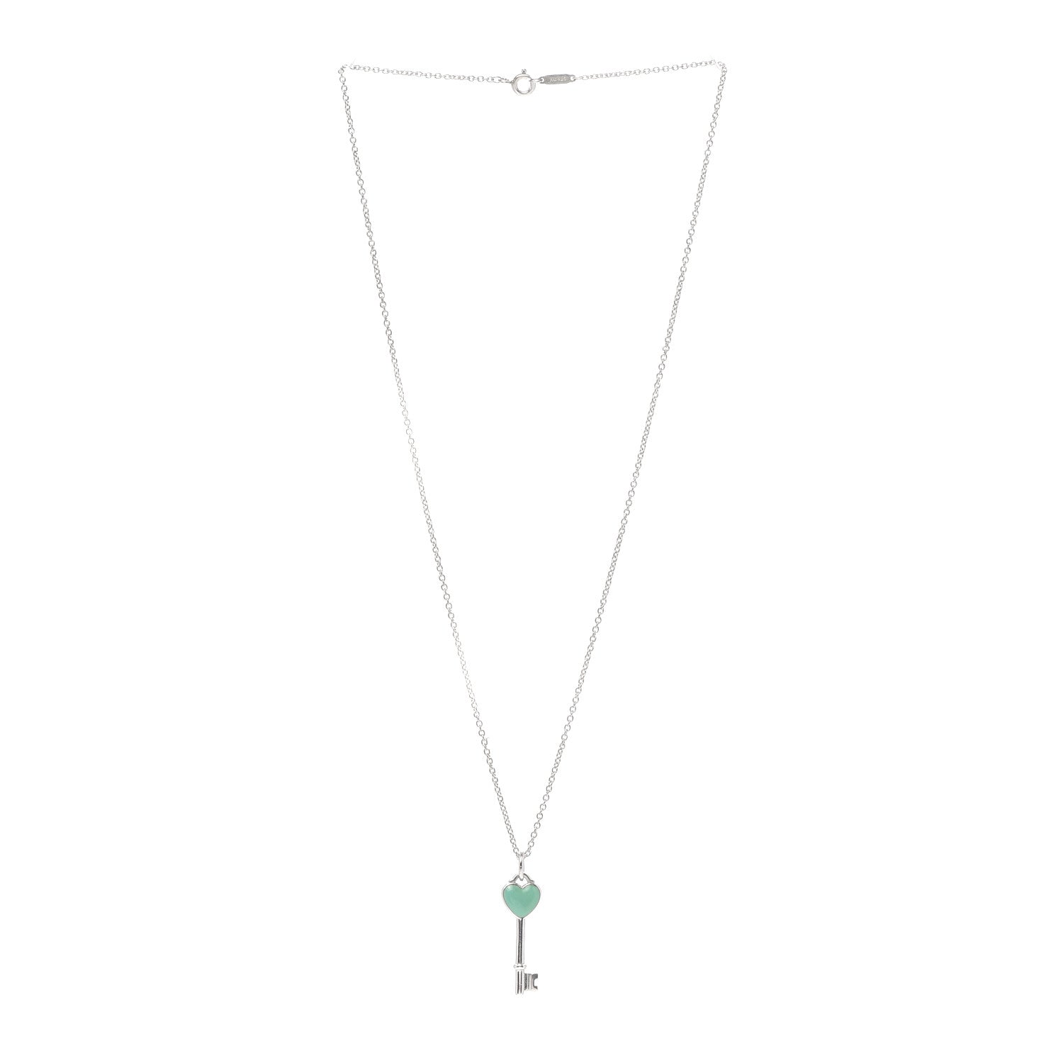 Tiffany Sterling Silver Enamel Heart Key Pendant Necklace Tiffany Blue 3 of 5