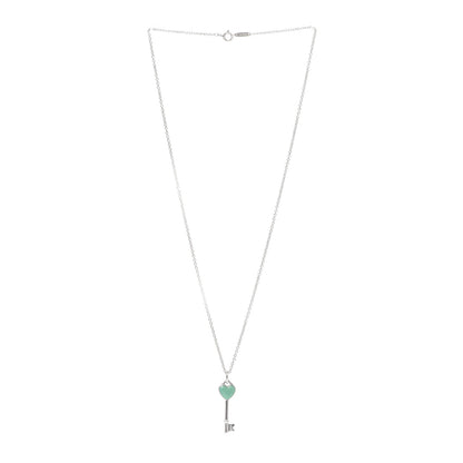 Tiffany Sterling Silver Enamel Heart Key Pendant Necklace Tiffany Blue 3 of 5