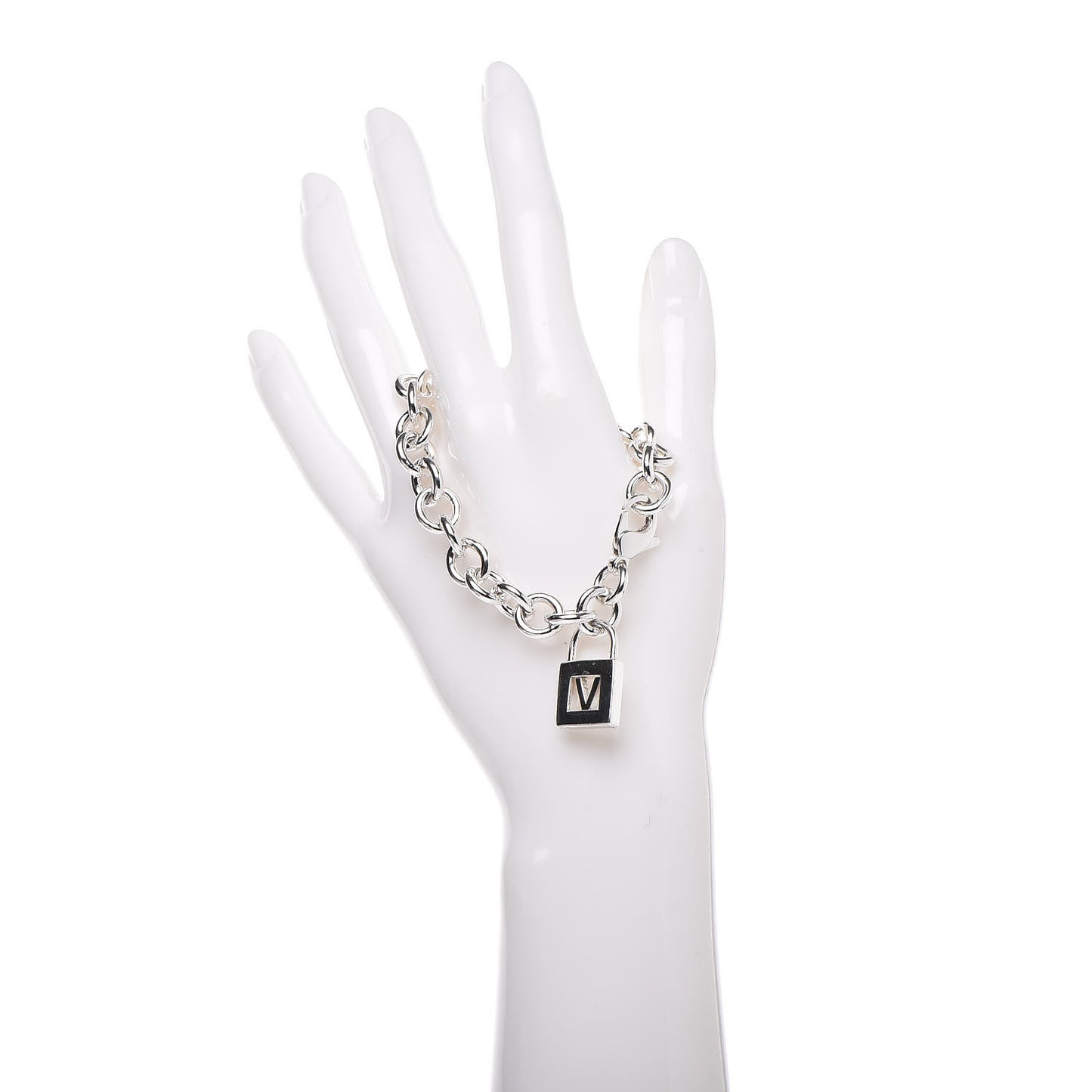Sterling Silver Initial V Lock Charm Bracelet