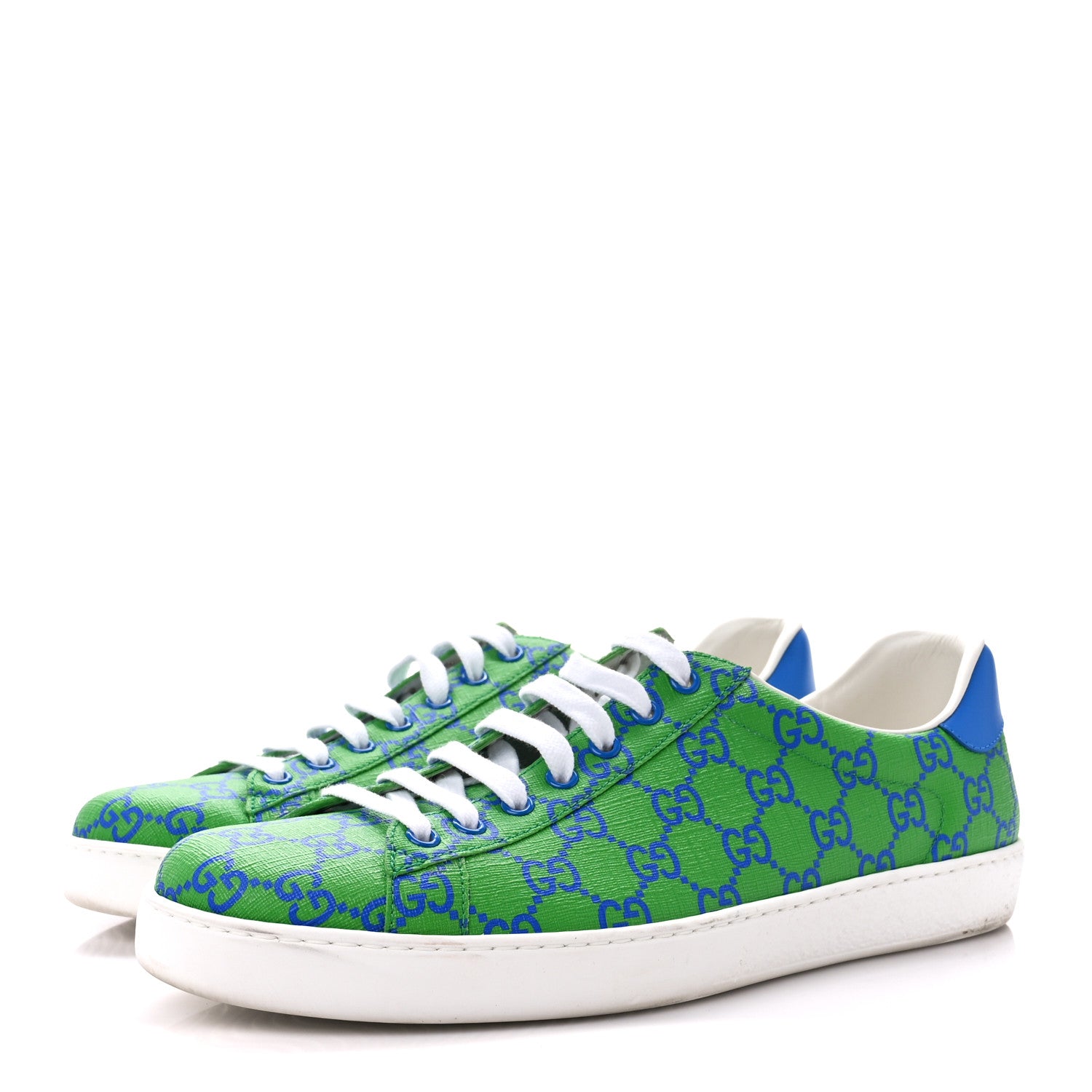 Gucci GG Supreme Joy Monogram Miro Soft Calfskin Mens Ace Sneakers 10 Joy Green Joy Blue Bright Splash 3 of 9