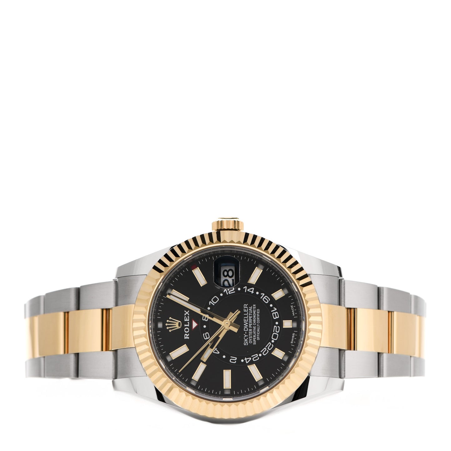 18K Yellow Gold Stainless Steel 42mm Oyster Perpetual Sky-Dweller Watch Bright Black 326933