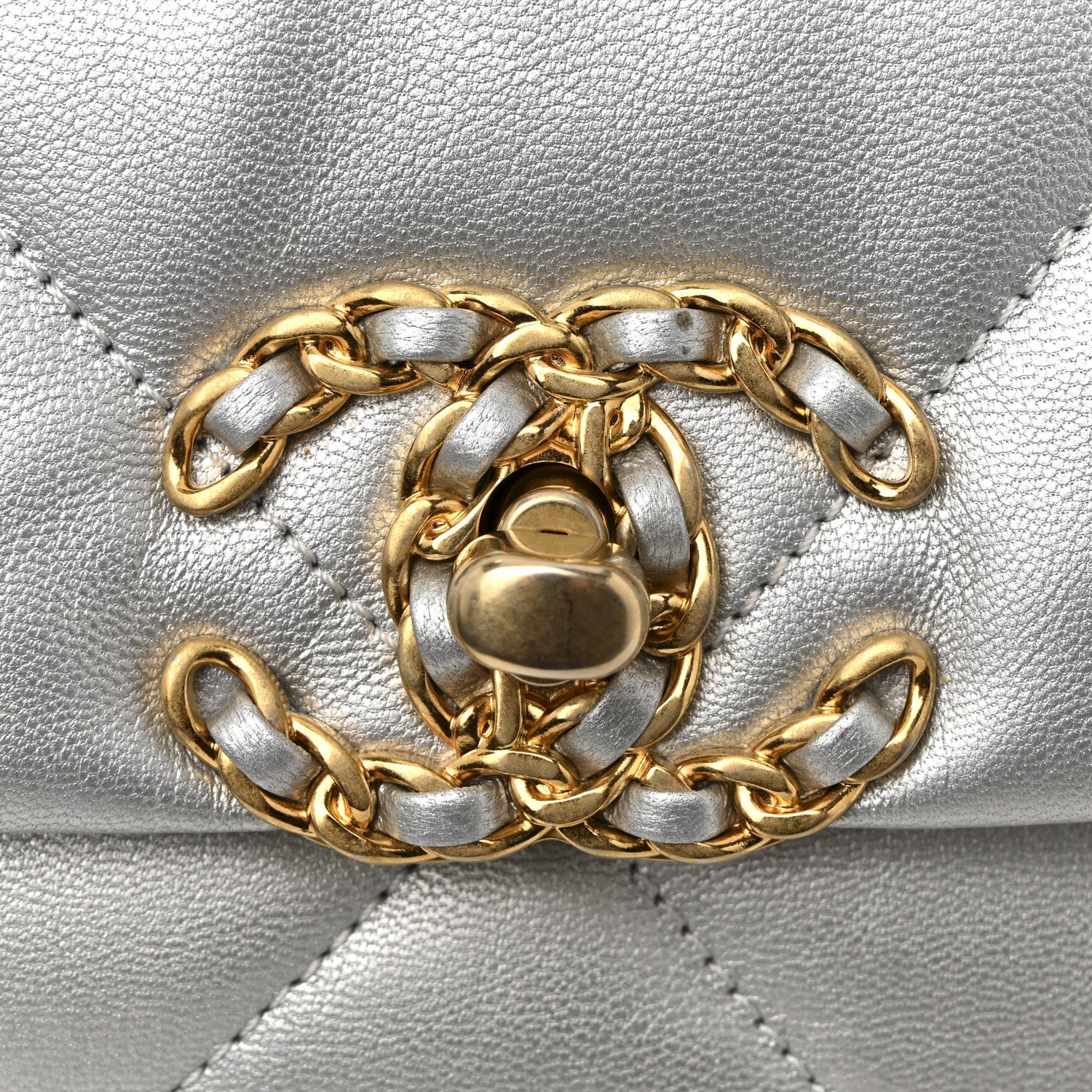 Chanel Metallic Goatskin Quilted Medium Chanel 19 Flap Silver