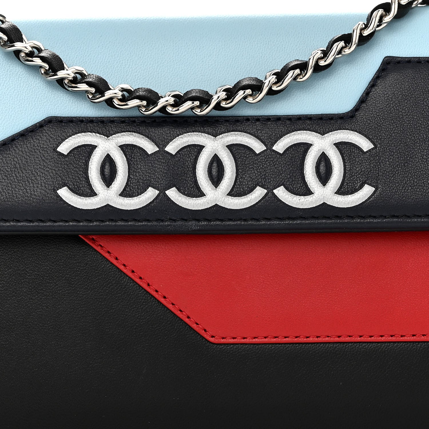 Chanel Lambskin Airlines Wallet On Chain WOC Blue Black Red 10 of 13