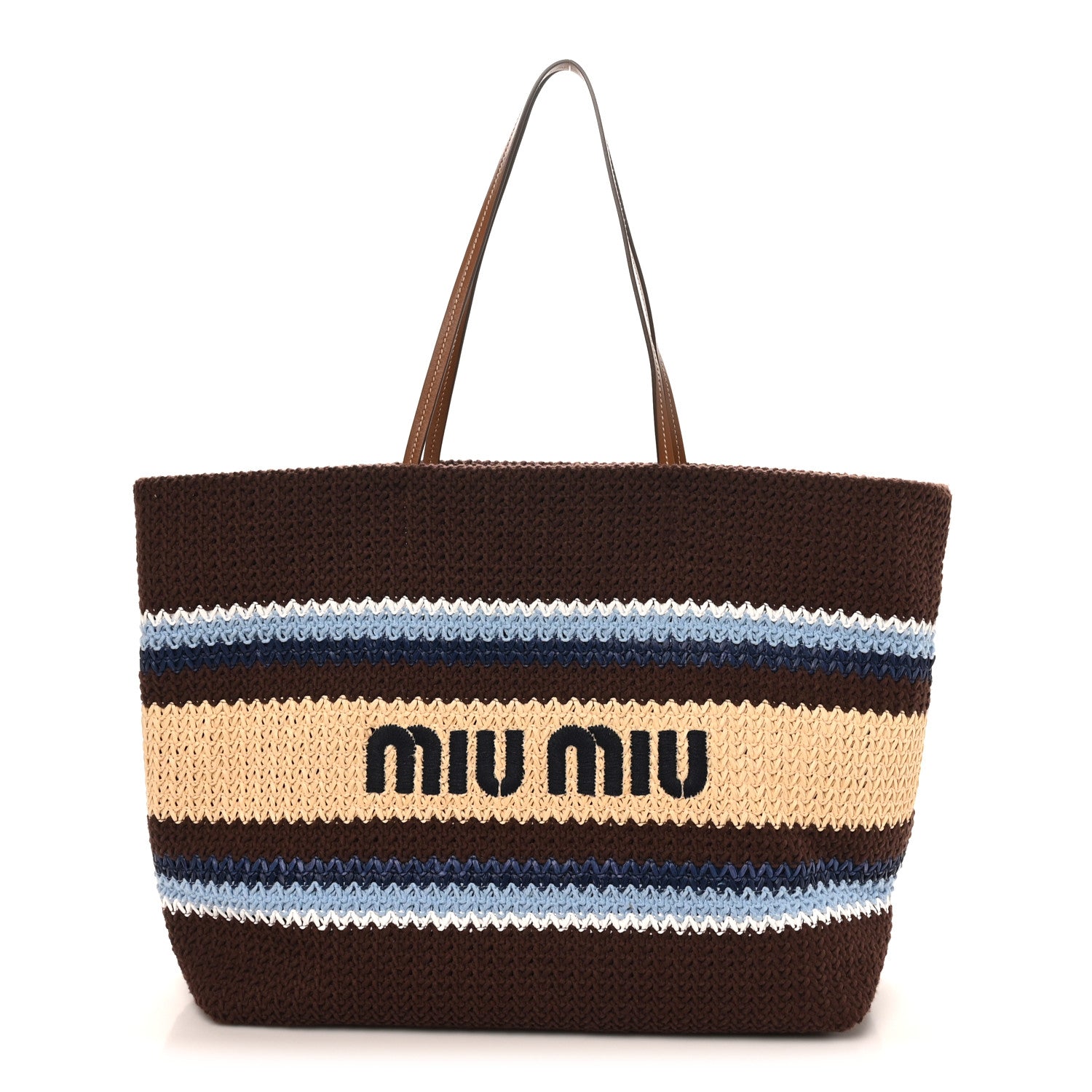 miu様確認 Miu Miu Raffia Effect Crochet Large Woven Tote Cocoa Brown Celeste