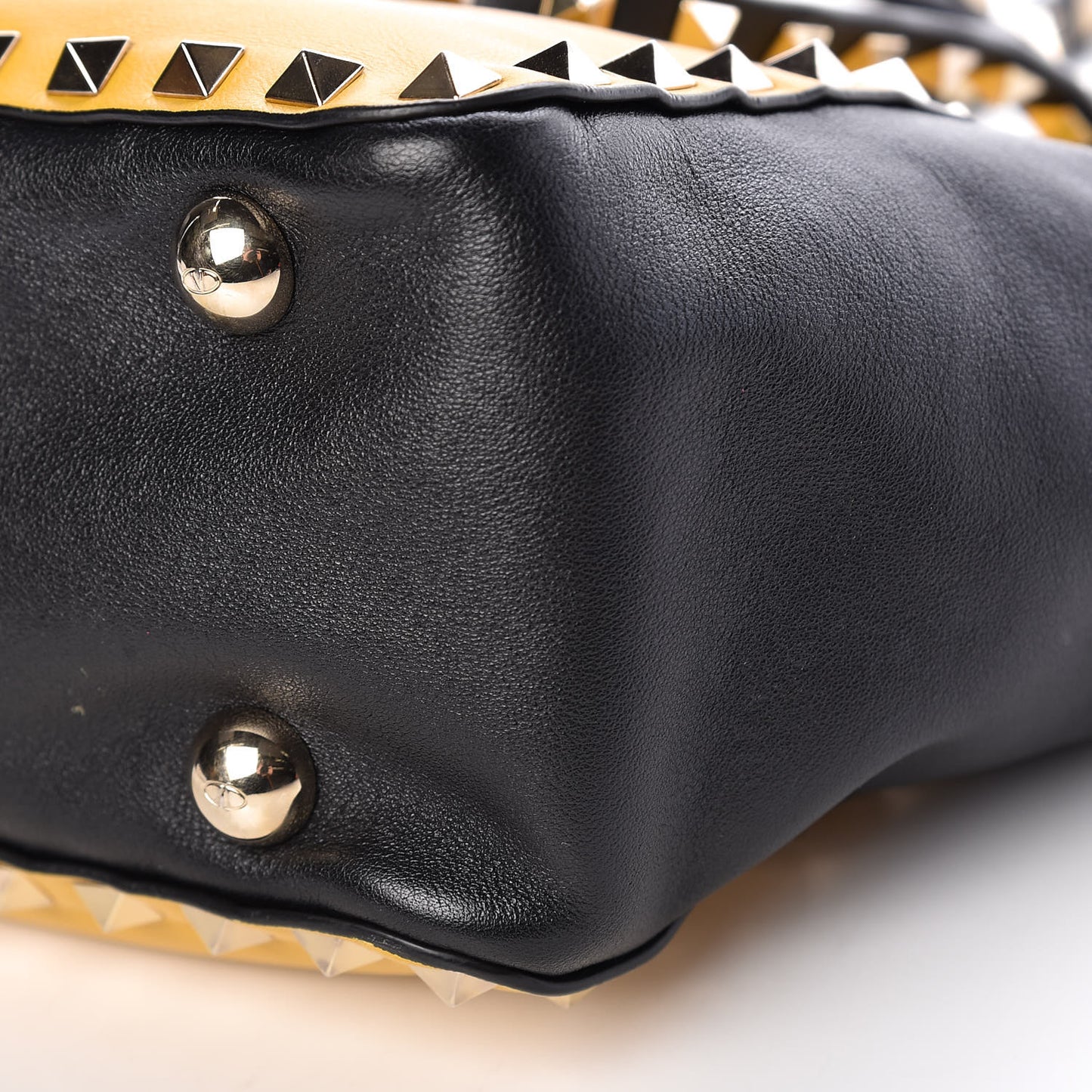 Vitello Mini Rockstud Tote Yellow Black