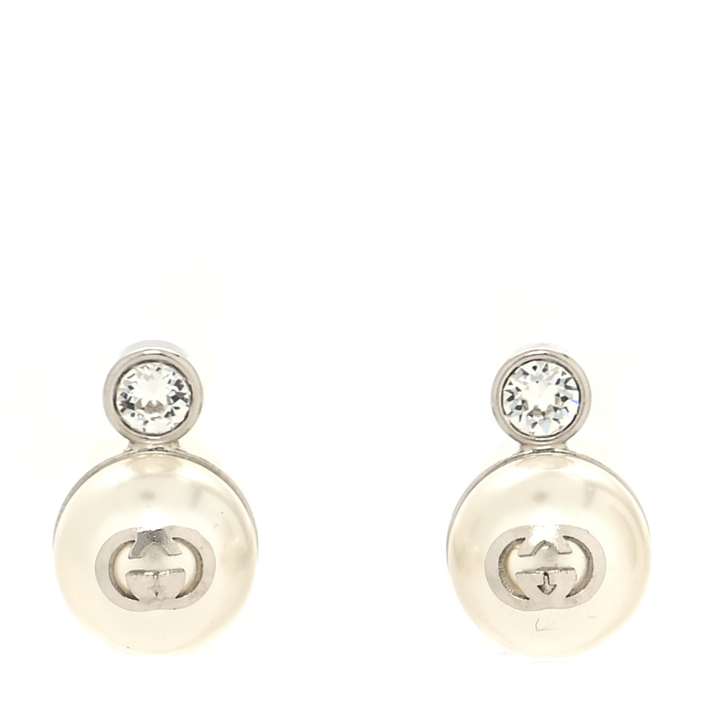 Metal Pearl Interlocking G Clip On Earrings Silver