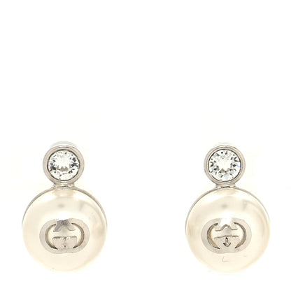 Gucci Metal Pearl Interlocking G Clip On Earrings Silver 1 of 4