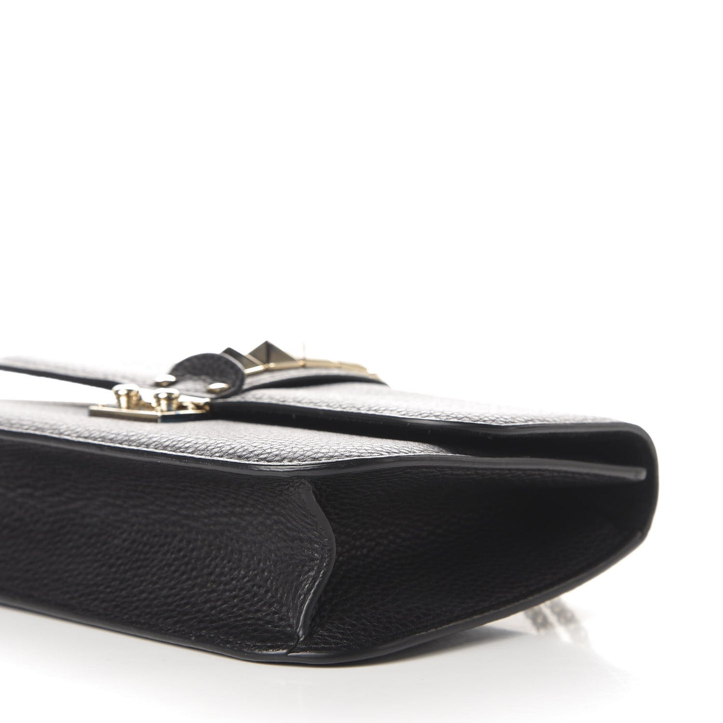 Pebbled Calfskin Medium Glam Lock Rockstud Flap Black