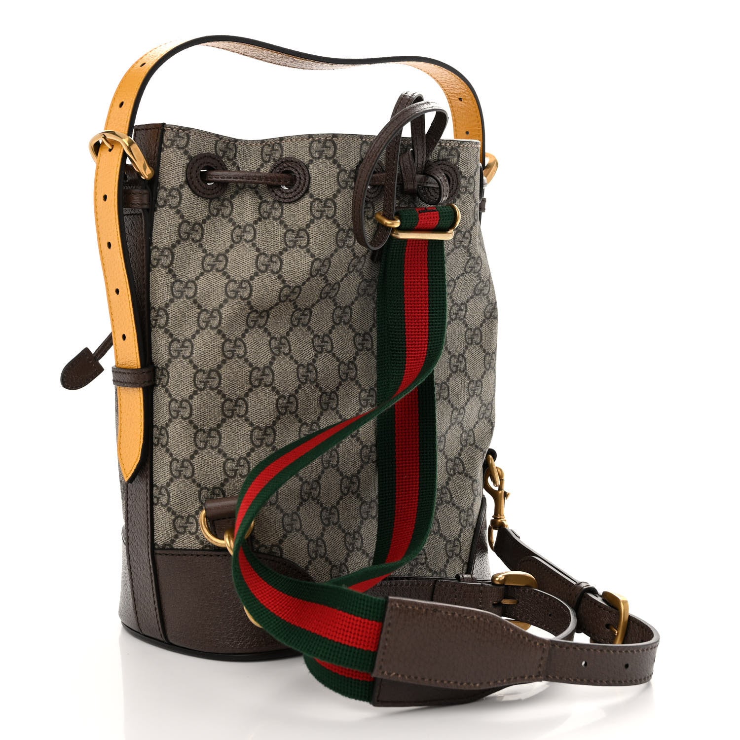 Gucci GG Supreme Monogram Neo Vintage Drawstring Bucket Backpack Beige New Acero Crop 3 of 9