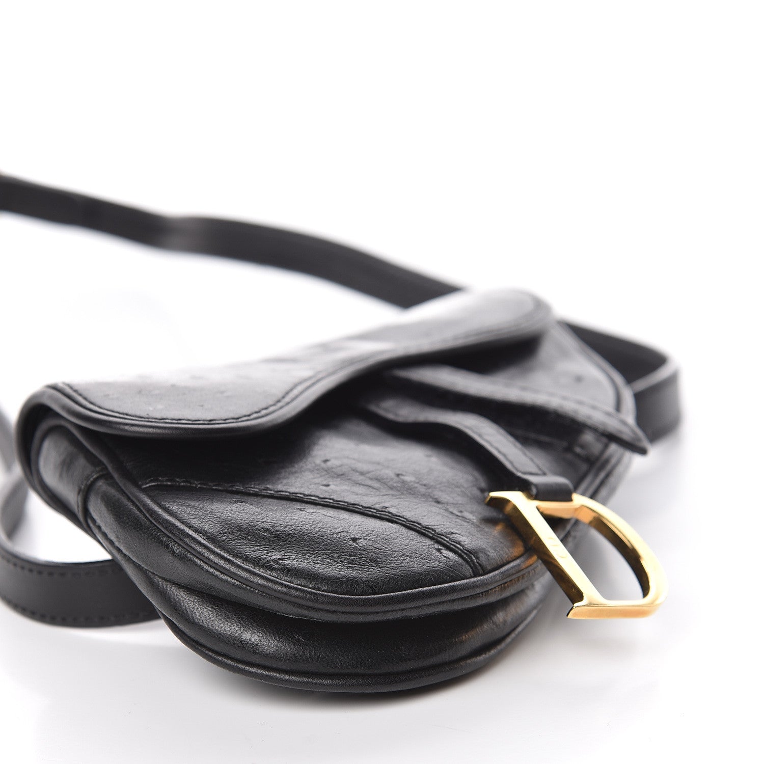 Christian Dior Ostrich Saddle Belt Bag Black 11 of 13