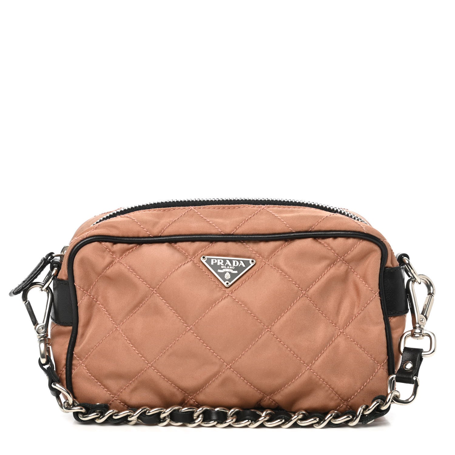 Prada Tessuto Nylon Saffiano Impunturato Quilted Pochette Cammello Black 1 of 7