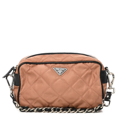 Prada Tessuto Nylon Saffiano Impunturato Quilted Pochette Cammello Black 1 of 7