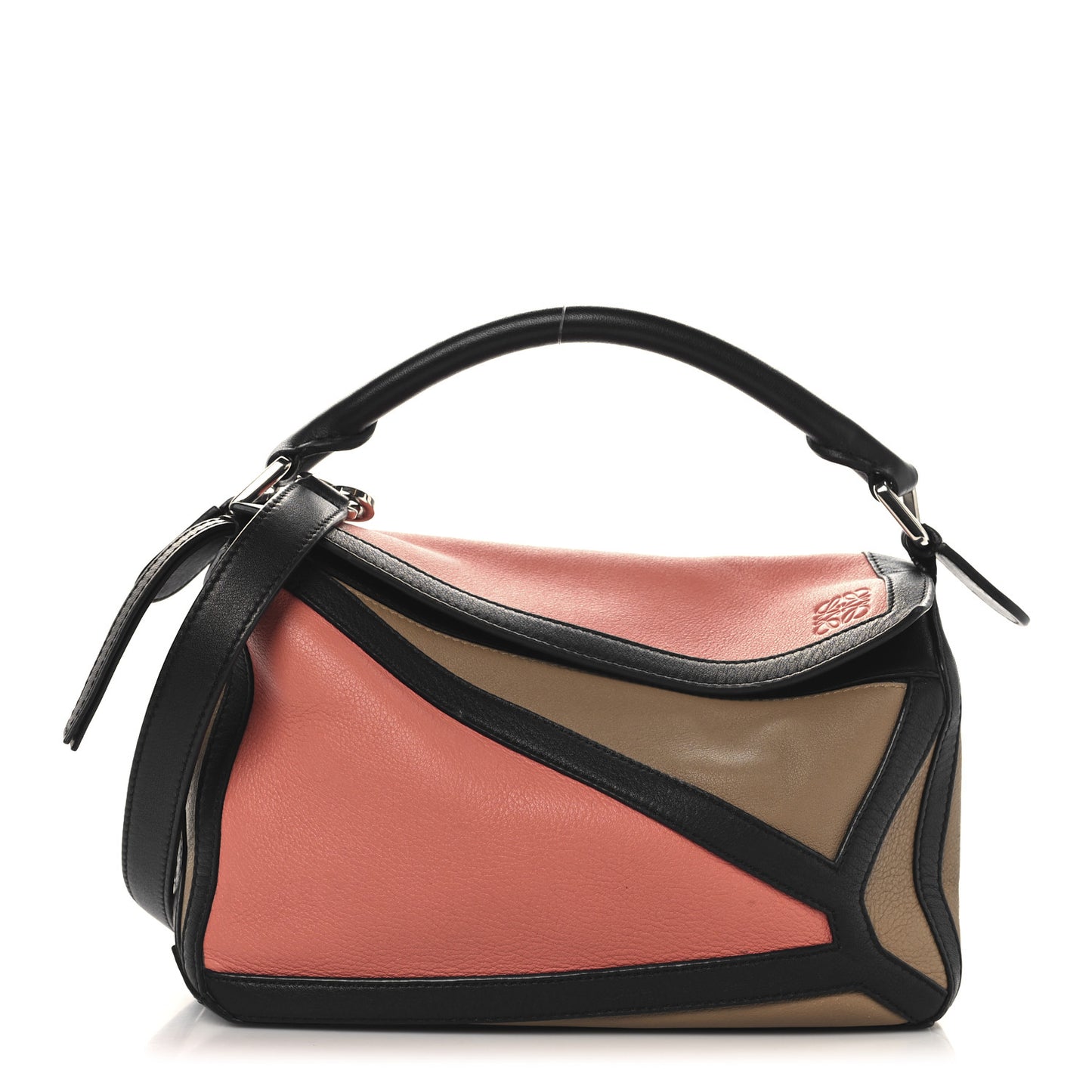 Calfskin Small Graphic Puzzle Bag Pink Tulip Mocca