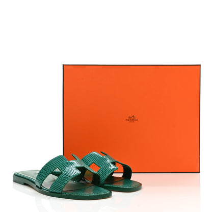 Hermes Lizard Oran Sandals 37 Vert Emeraude 9 of 9