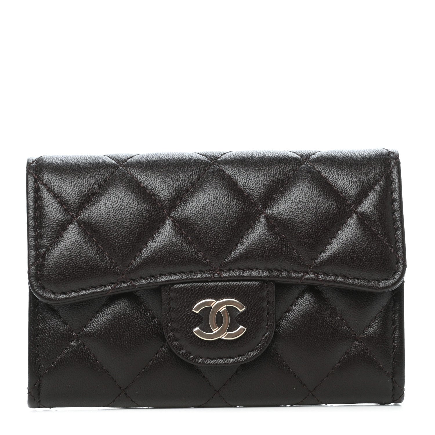 Chanel Lambskin Quilted Flap Card Holder Wallet Dark Brown 1 of 9