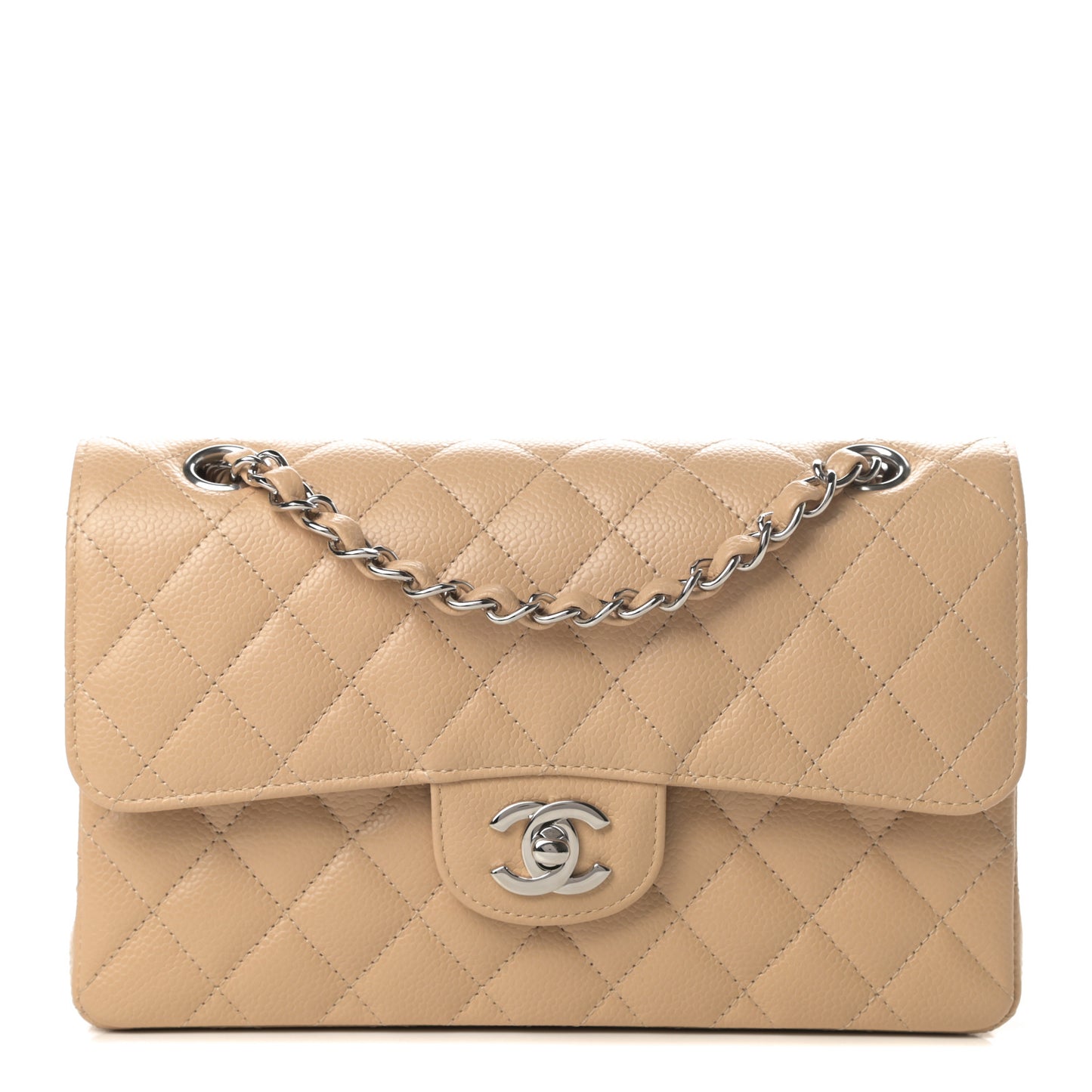 Caviar Quilted Small Double Flap Beige