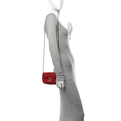 Gucci Calfskin Matelasse Super Mini GG Marmont Shoulder Bag Hibiscus Red 2 of 15