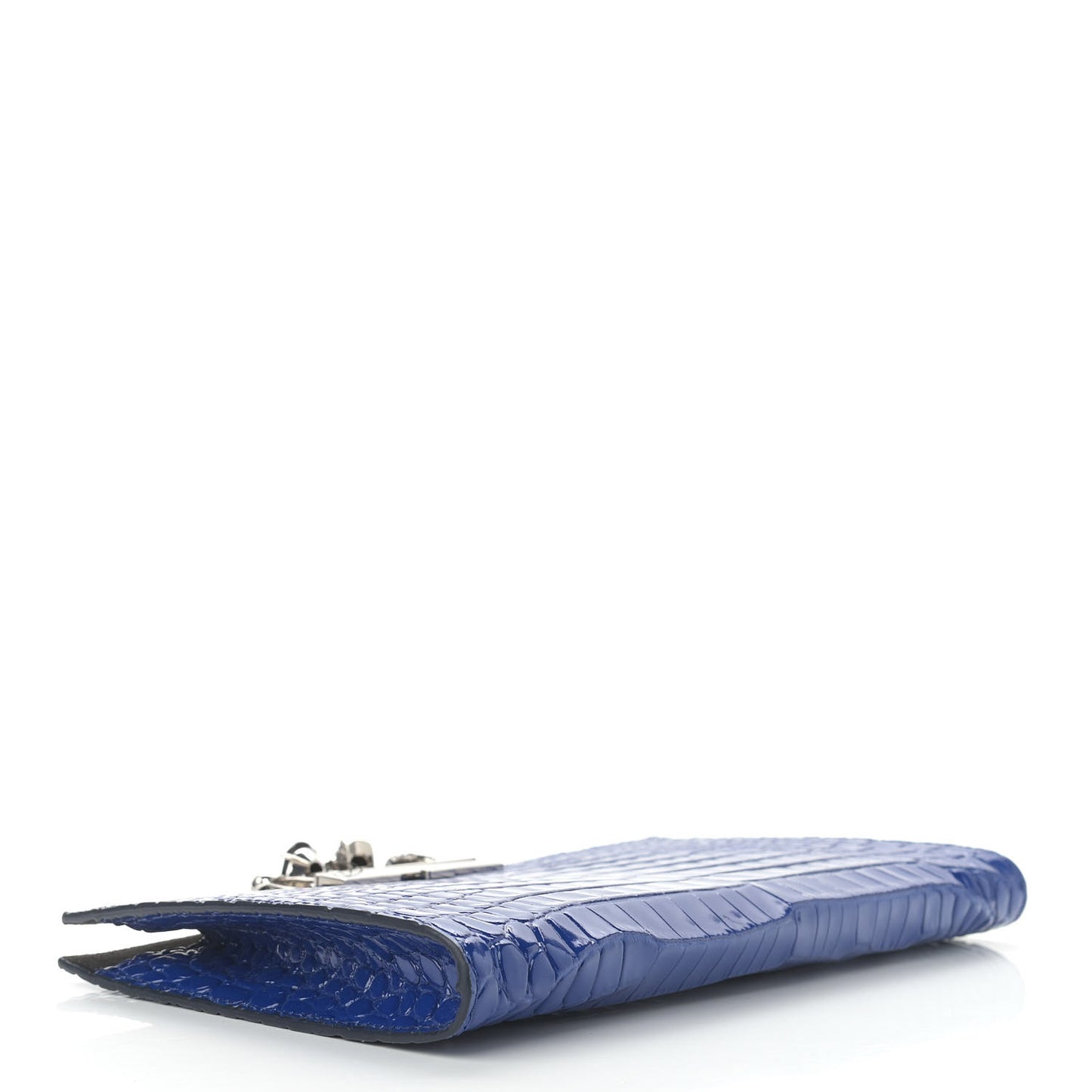 Calfskin Crocodile Embossed Knuckle Flat Clutch Blue