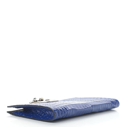 Alexander McQueen Calfskin Crocodile Embossed Knuckle Flat Clutch Blue 4 of 11