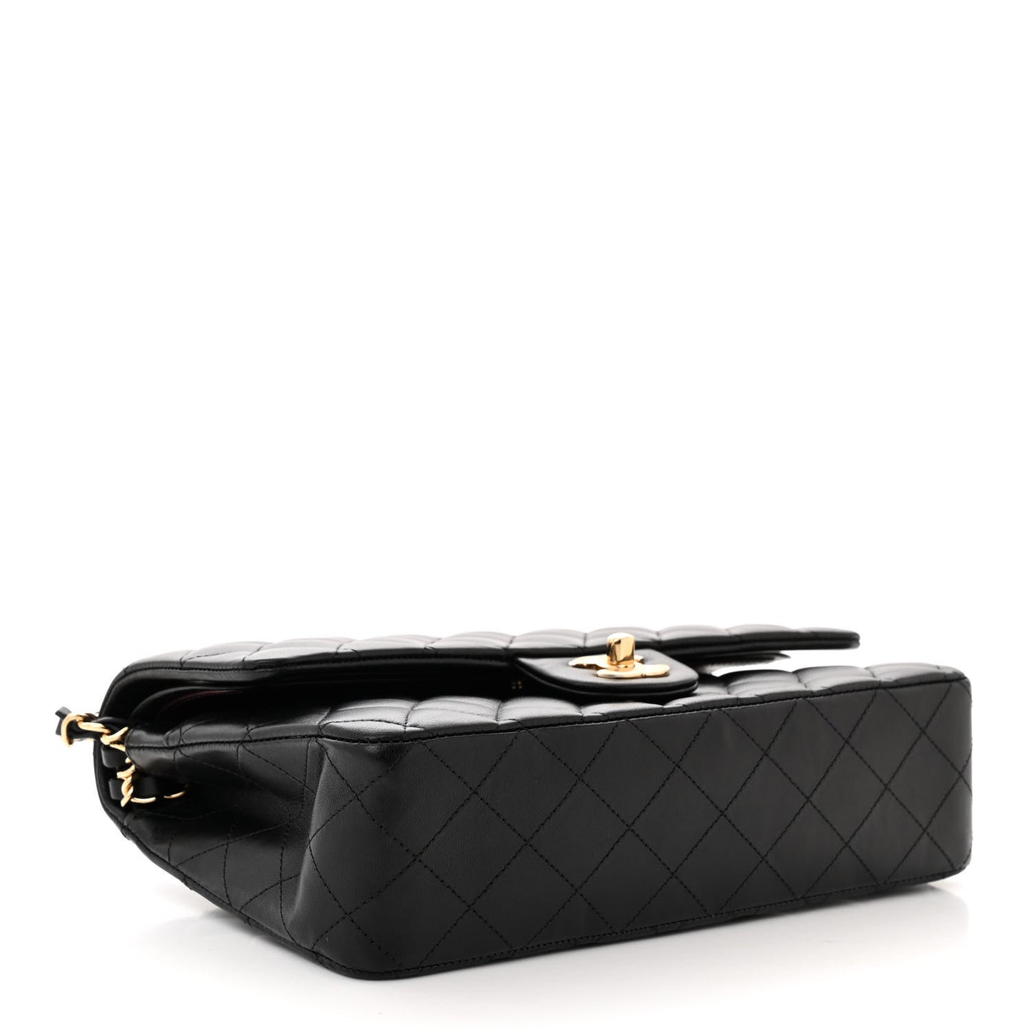 Lambskin Quilted Medium Double Flap Black