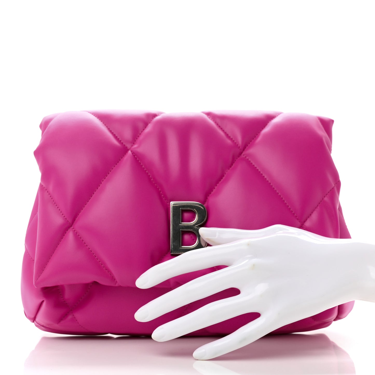 Nappa Calfskin Quilted Touch B Puffy Clutch Fuchsia