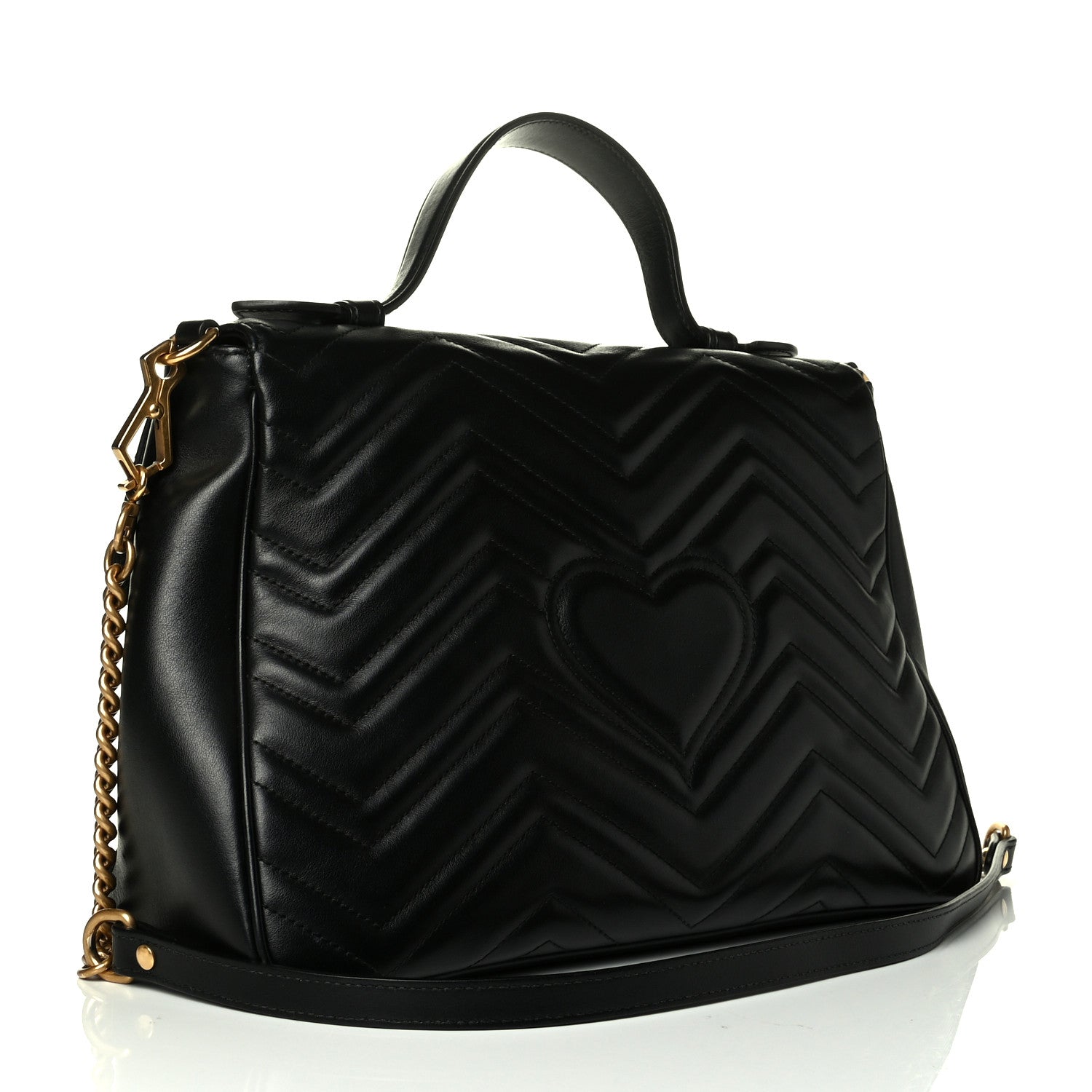 Gucci Calfskin Matelasse Medium GG Marmont Top Handle Shoulder Bag Black 3 of 4