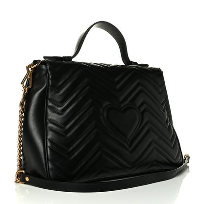 Gucci Calfskin Matelasse Medium GG Marmont Top Handle Shoulder Bag Black 3 of 4