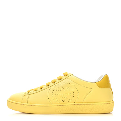 Gucci Calfskin Interlocking G Perforated Womens Ace Sneakers 35 Banana Straw Yellow 1 of 9