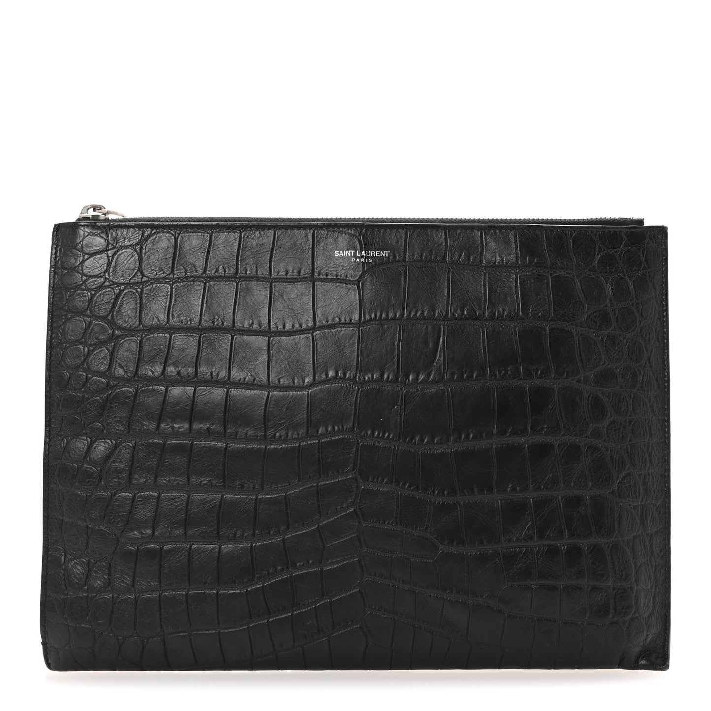 Calfskin Crocodile Embossed Zipped Tablet Holder Black