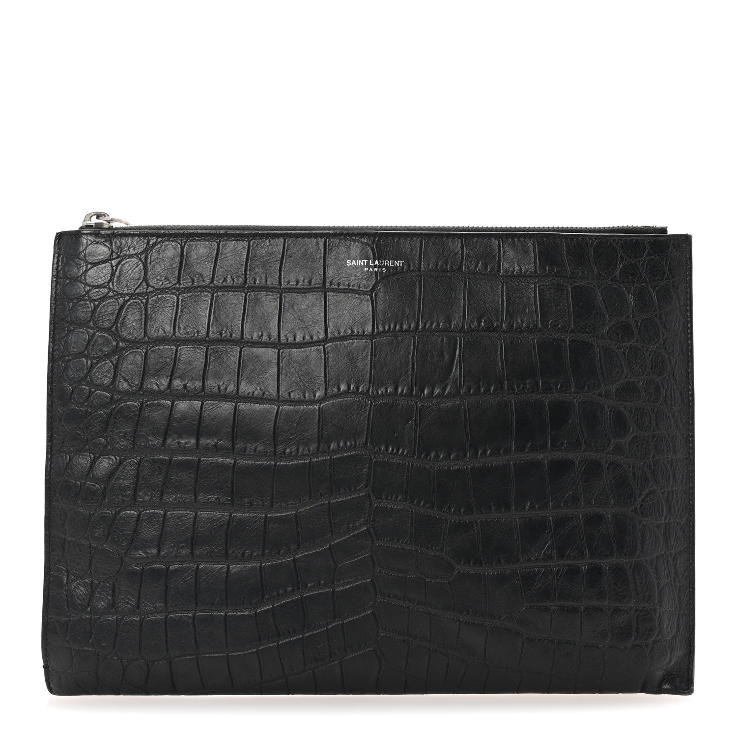Saint Laurent Calfskin Crocodile Embossed Zipped Tablet Holder Black 1 of 7