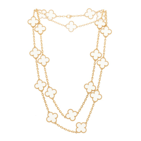 18K Yellow Gold Rock Crystal 20 Motifs Vintage Alhambra Necklace