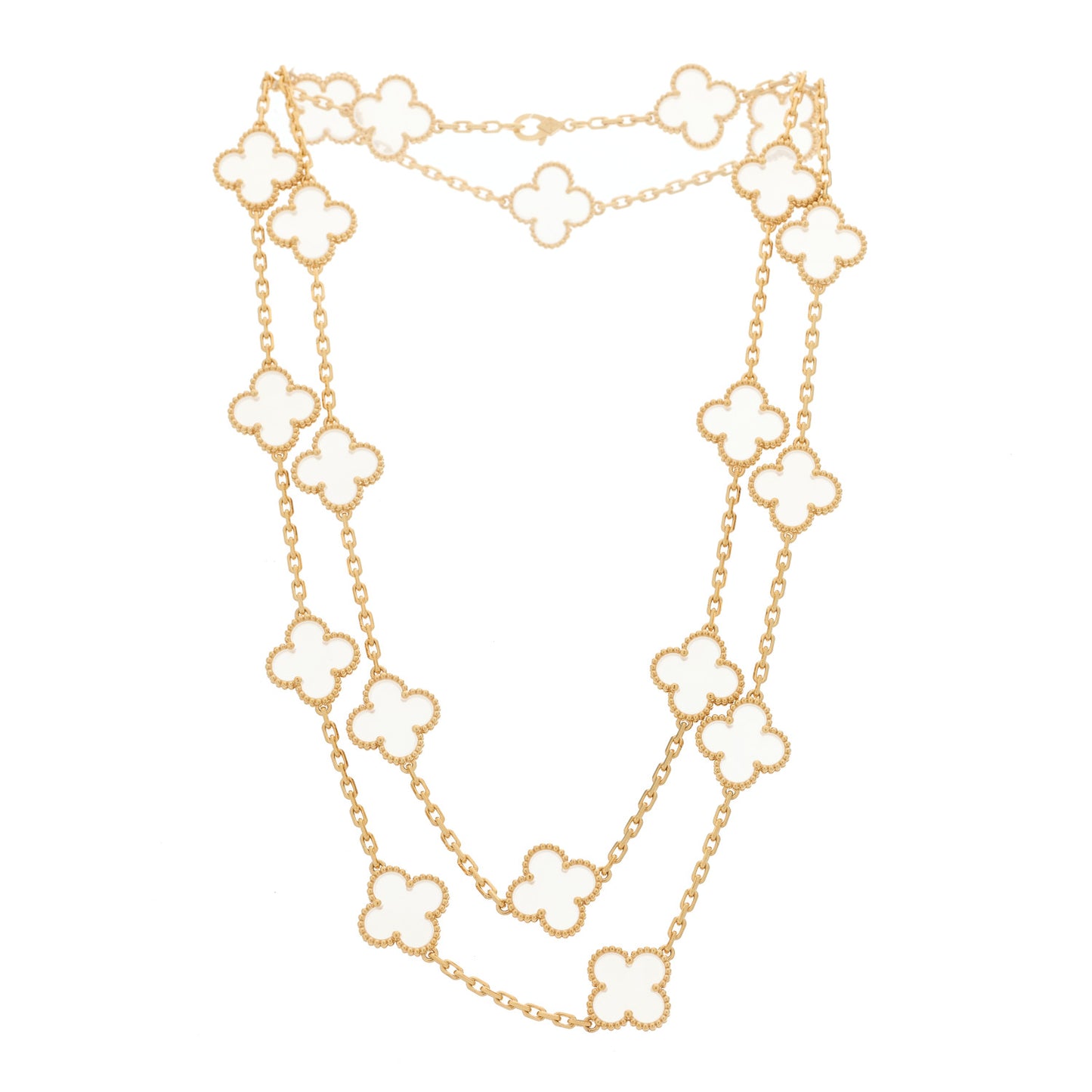 18K Yellow Gold Rock Crystal 20 Motifs Vintage Alhambra Necklace