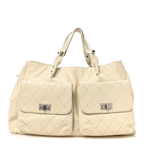 Glazed Caviar Reissue Double Pocket In the City Tote White