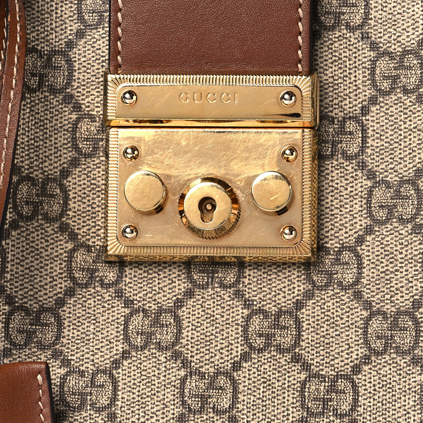 GG Supreme Monogram Calfskin Small Padlock Tote Beige Ebony Tuscany